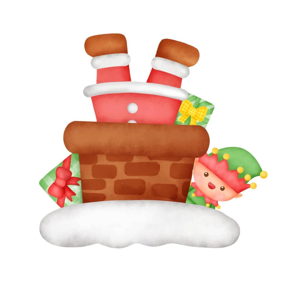 Hand drawn watercolor  christmas card with cute Santa Clause. vector