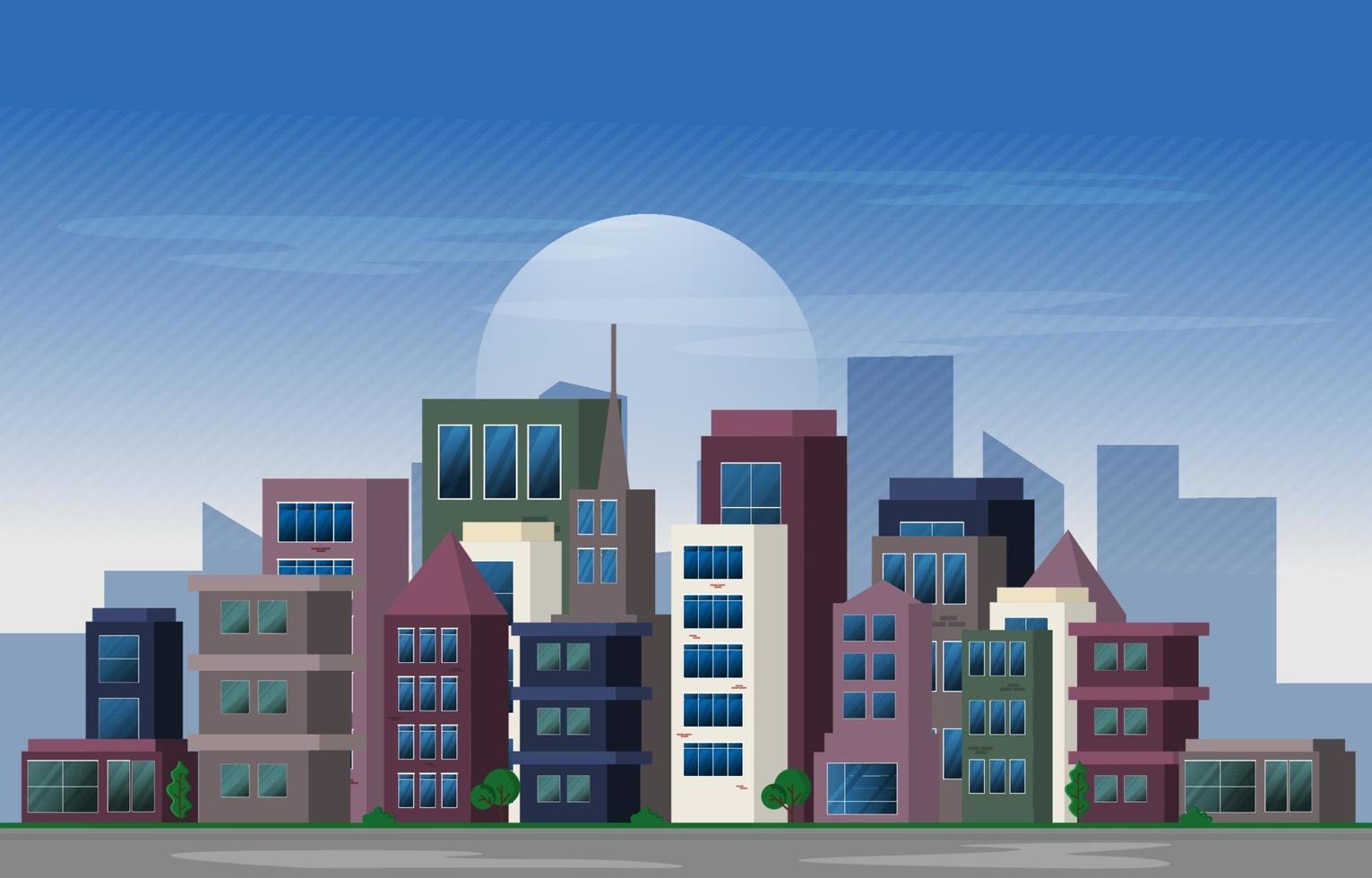 Twilight Afternoon City Urban Skyscraper Building Cityscape Flat vector