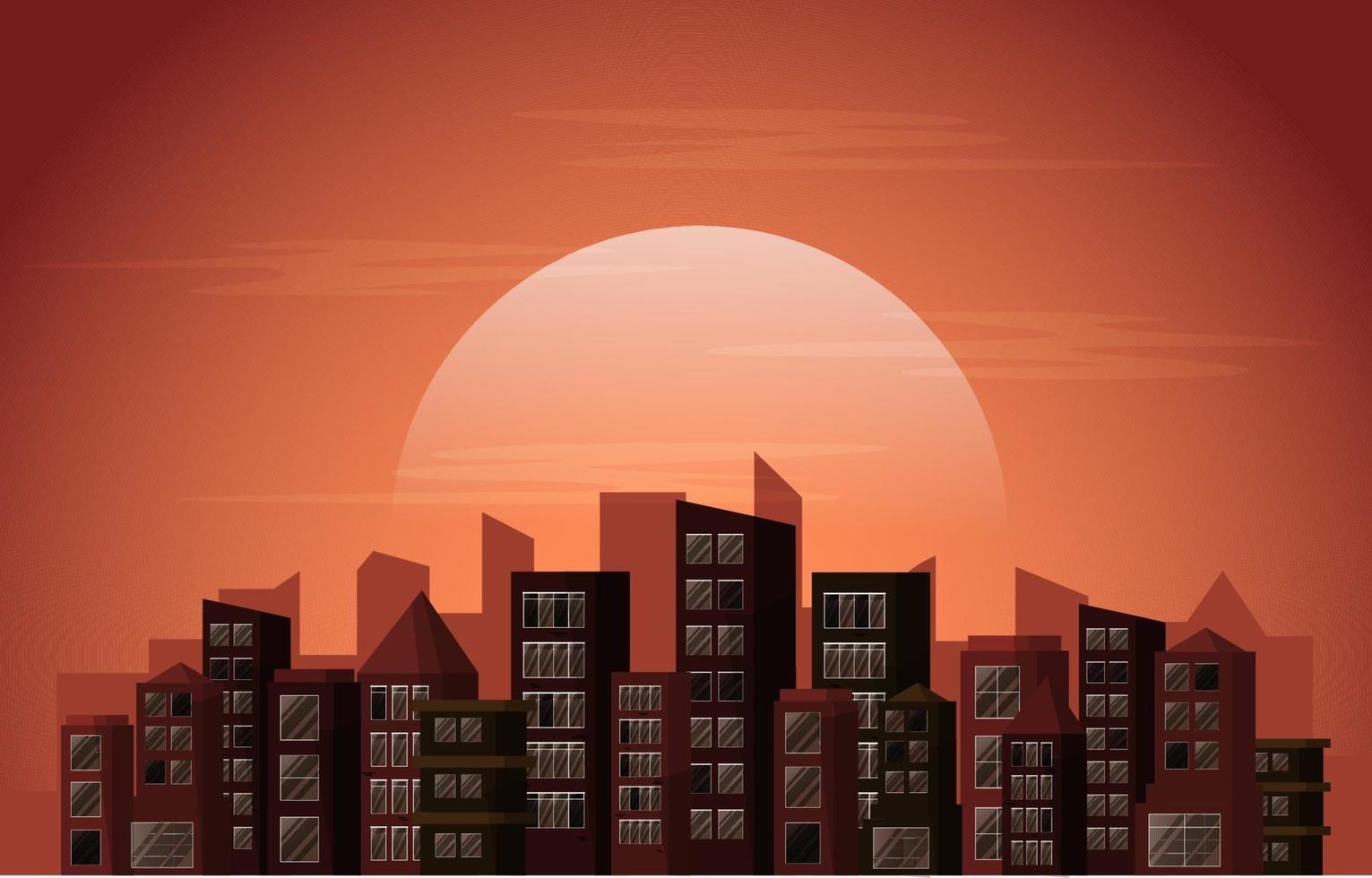 crepúsculo tarde ciudad rascacielos urbano edificio paisaje urbano plano vector