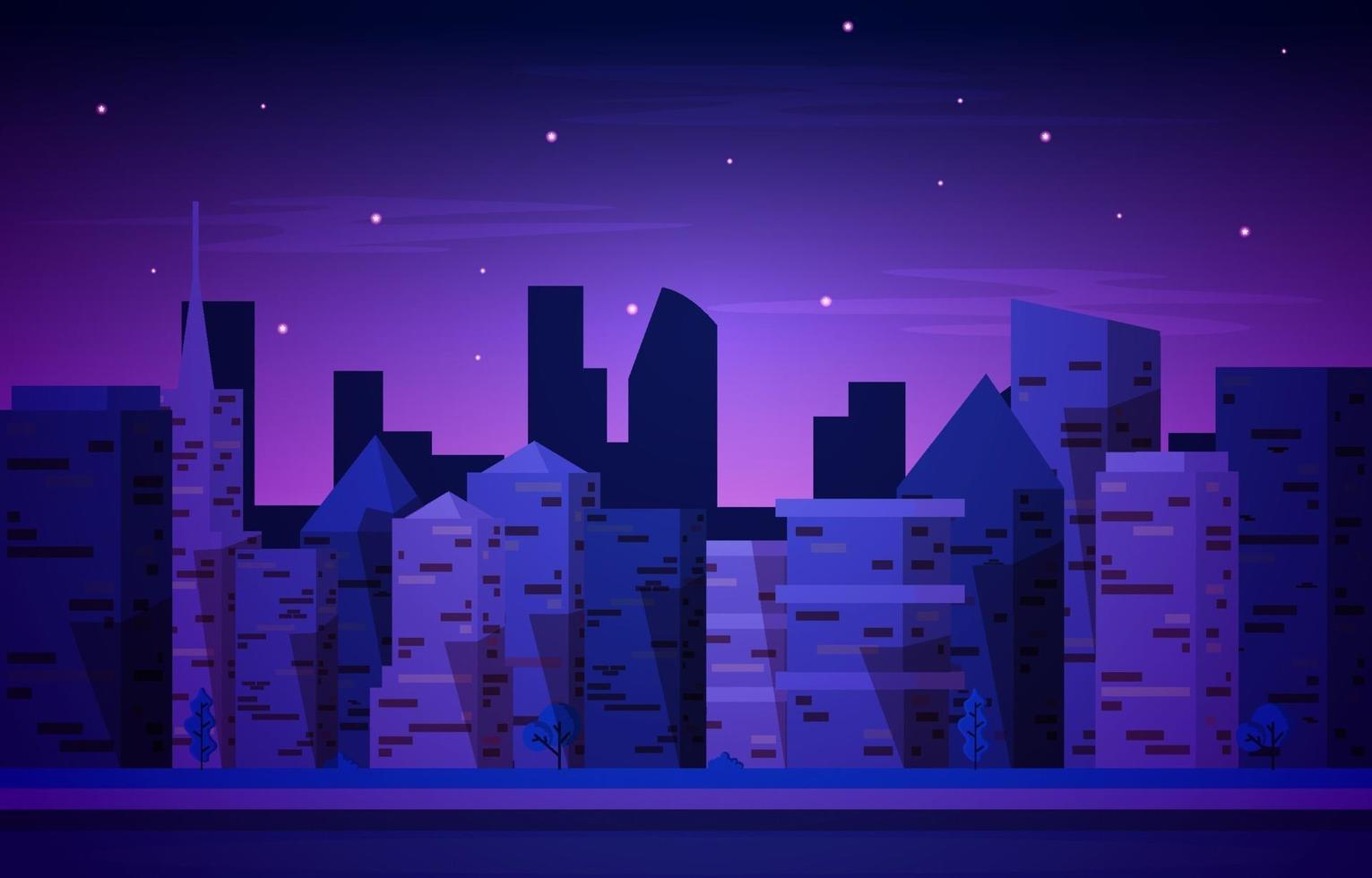 Night City Urban Skyscraper Building Cityscape View Flat Design vector