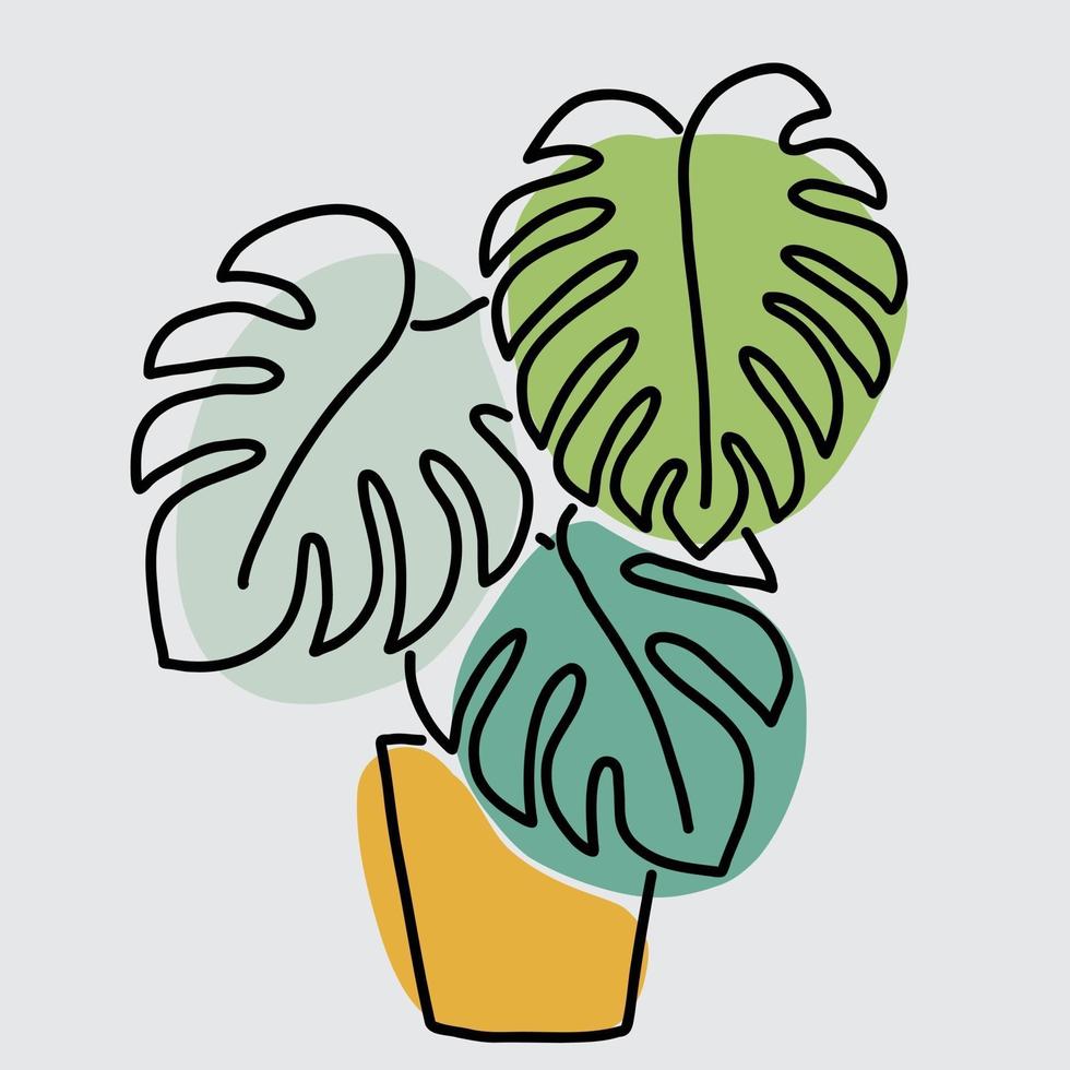 simplicidad planta monstera dibujo lineal continuo a mano alzada vector