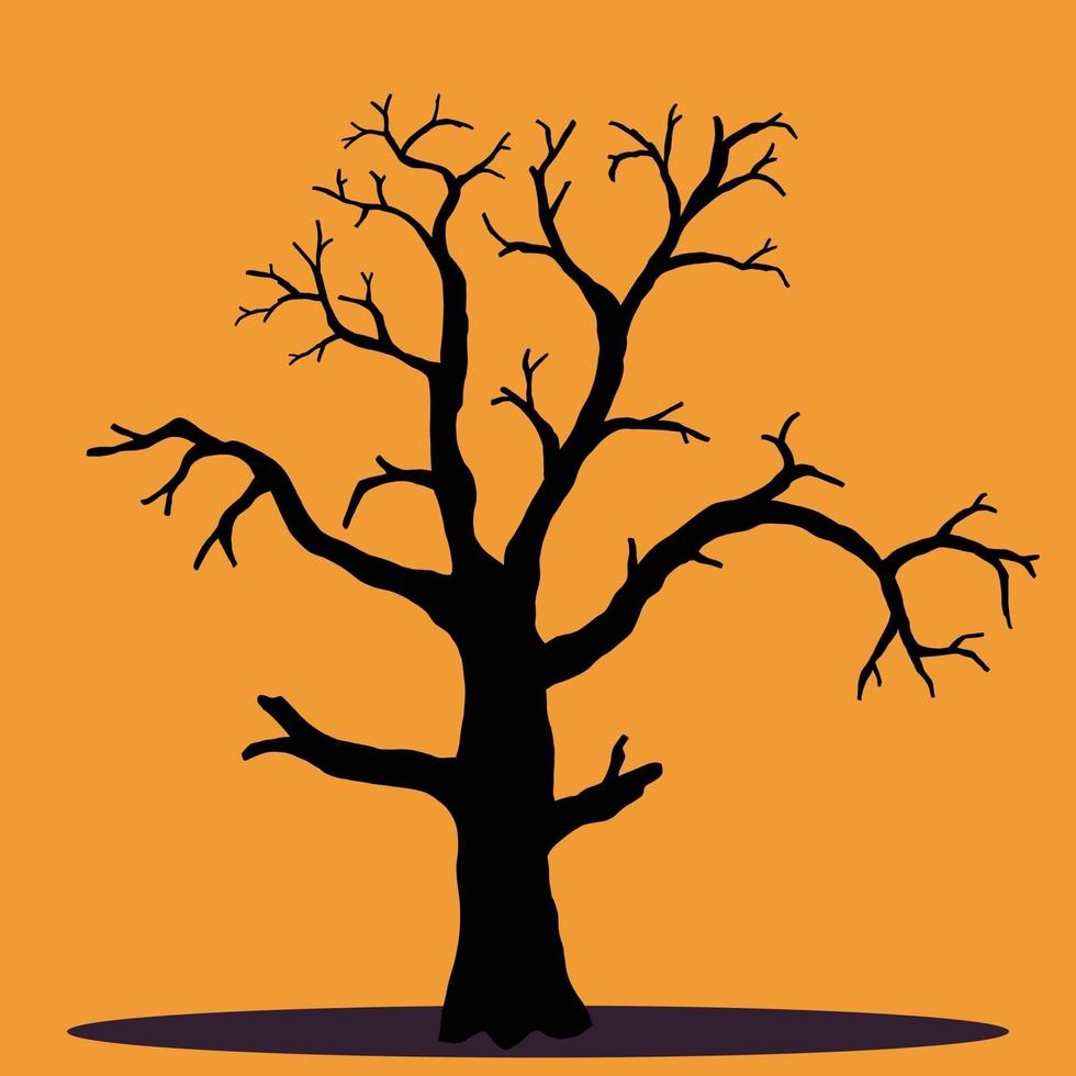 simplicidad halloween árbol muerto dibujo a mano alzada silueta vector