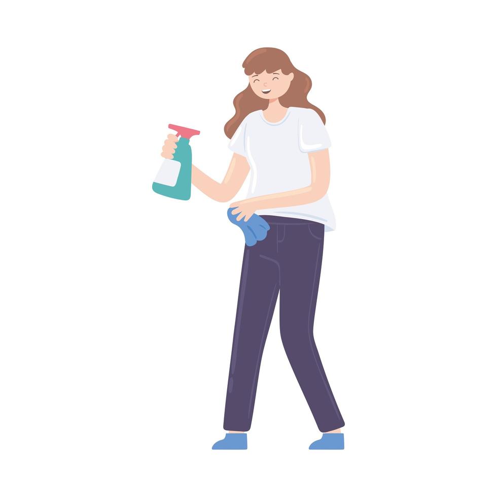 girl holding bottle detergent vector