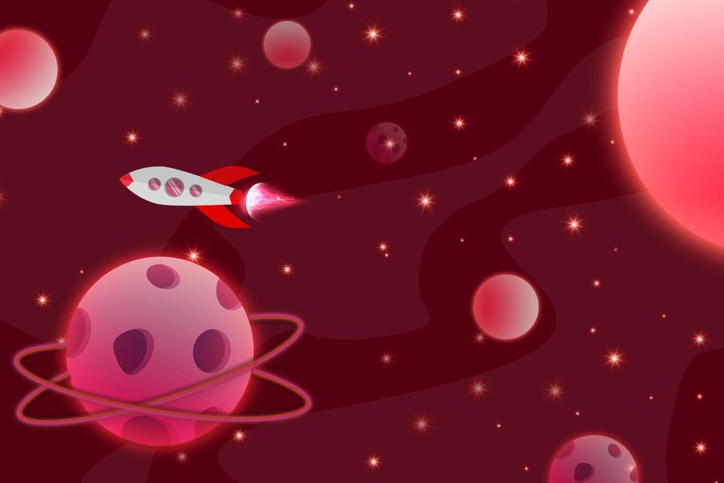 Dark red galaxy background with stars and planet isolated vector