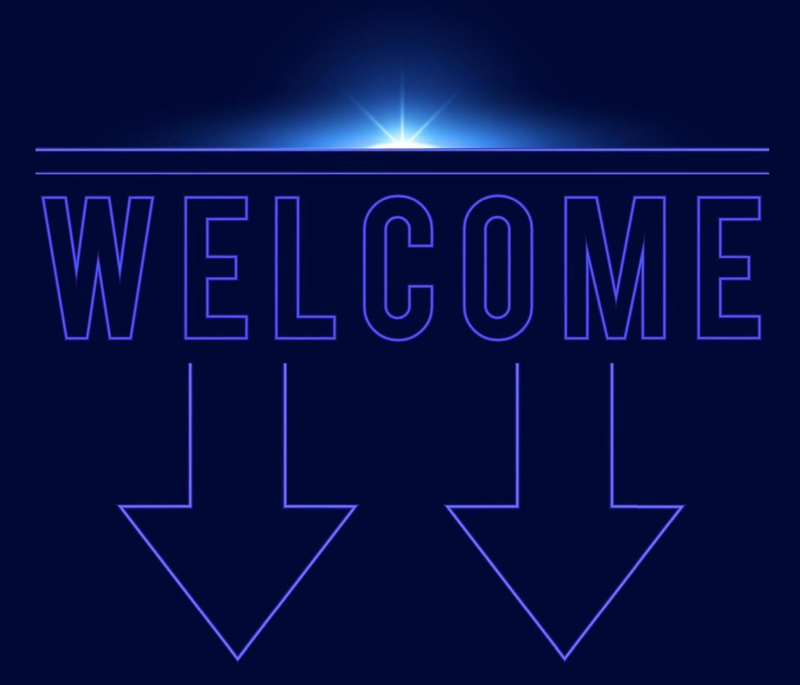 Dark blue welcome neon effect isolated vector with shine glow shape