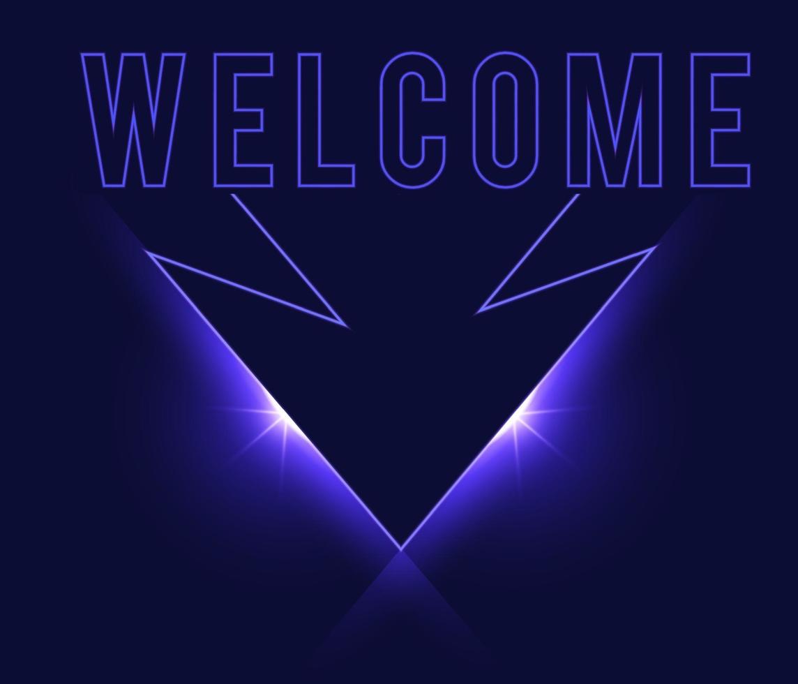 Dark blue welcome neon effect isolated vector with shine glow shape