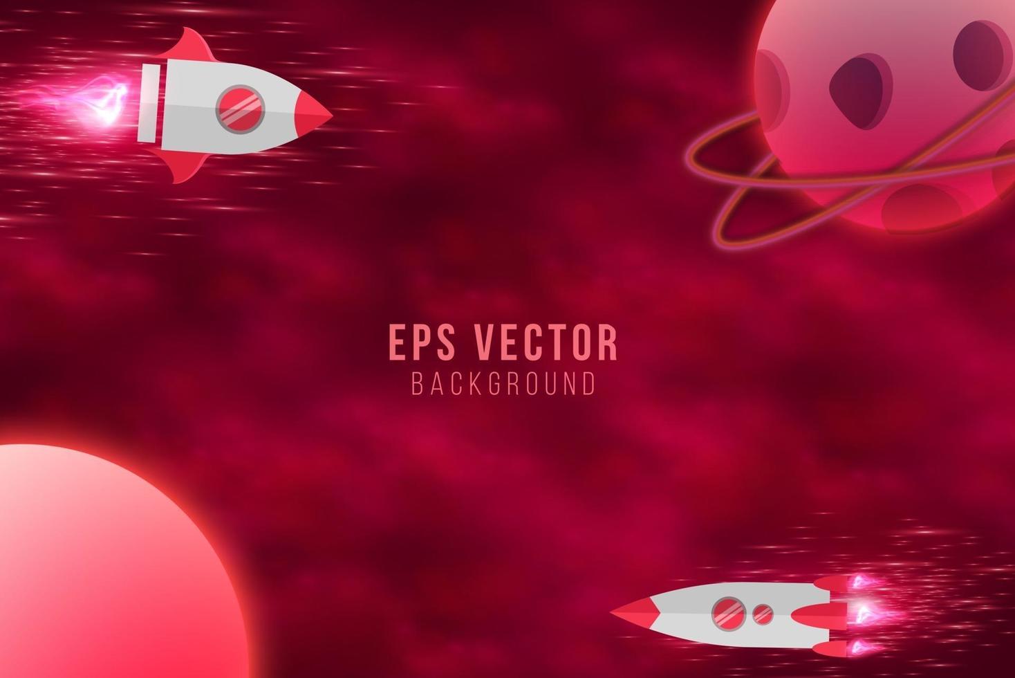 Red space abstract background with moon, planet, and stars vector