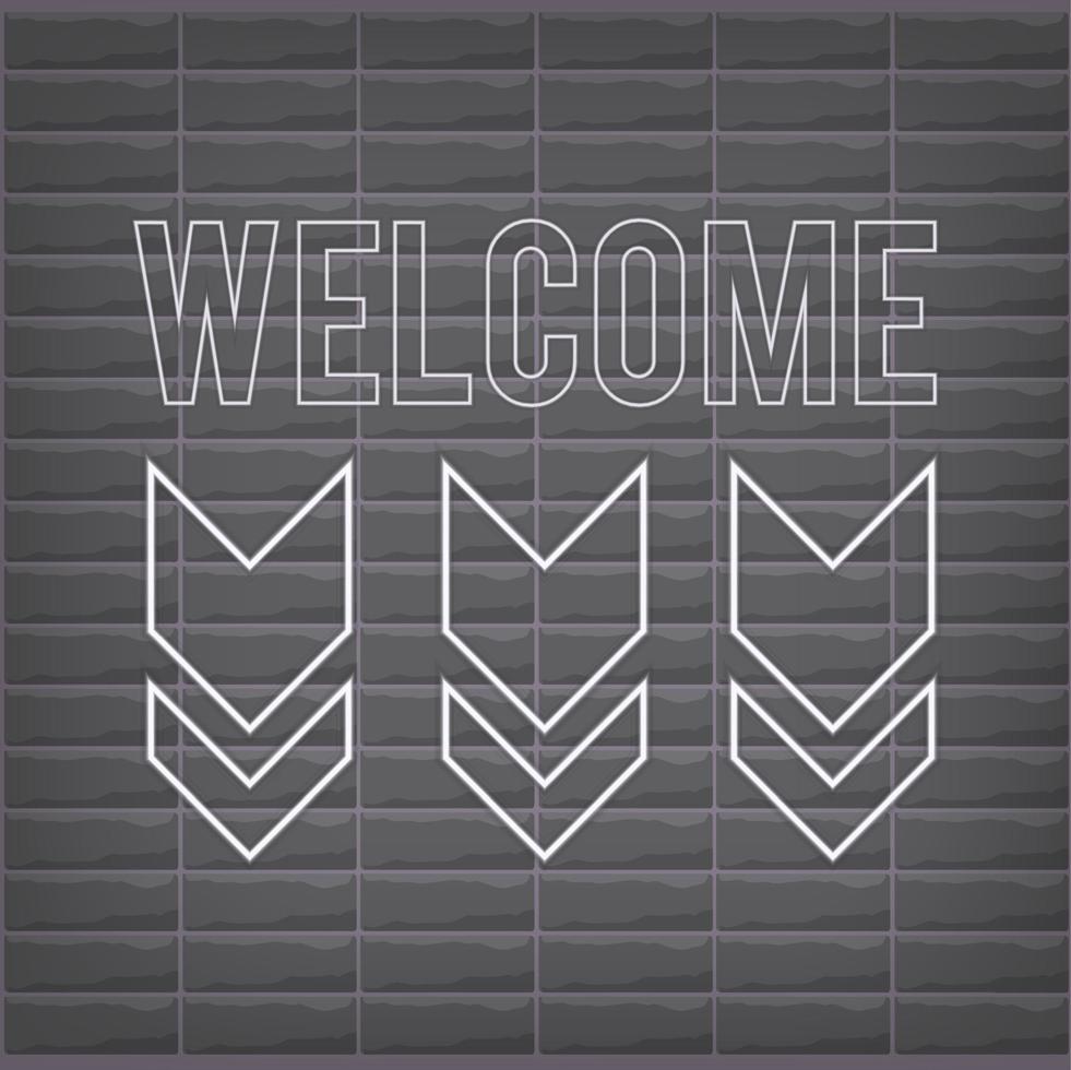 Welcome neon sign with monochrome black and white colors and bricks vector