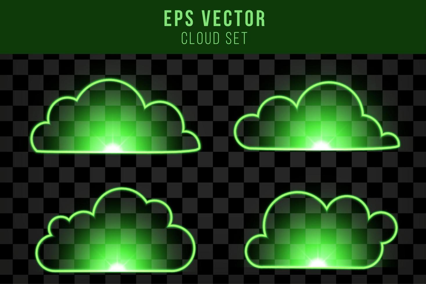 Green cloud neon line isolated vector illustration with shiny glow