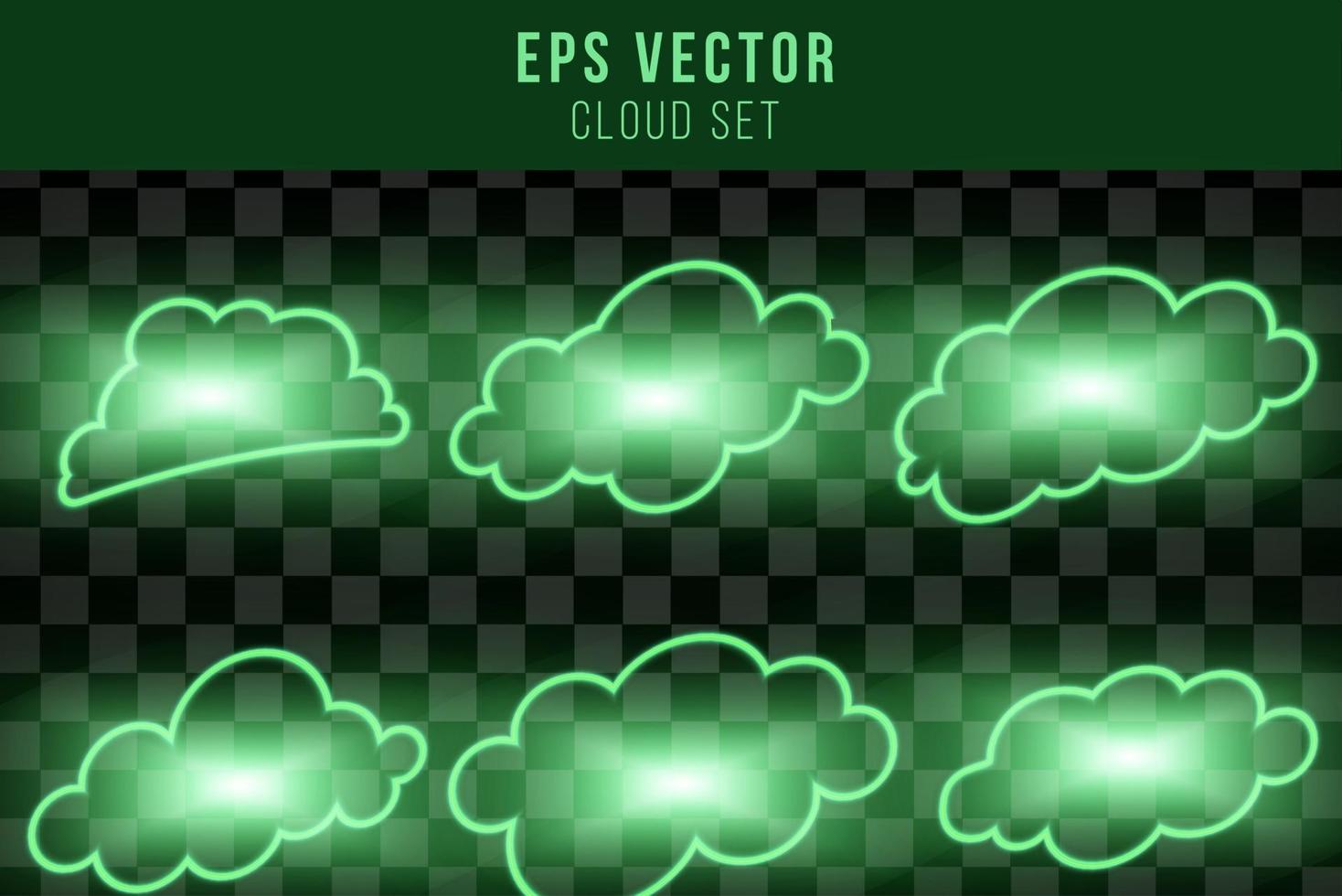 Ilustración de vector aislado de línea de neón de nube verde con brillo brillante
