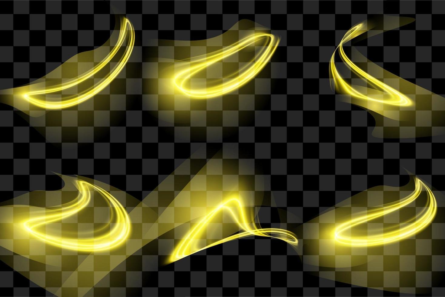 Set of yellow abstract object with shiny glow effect isolated vector