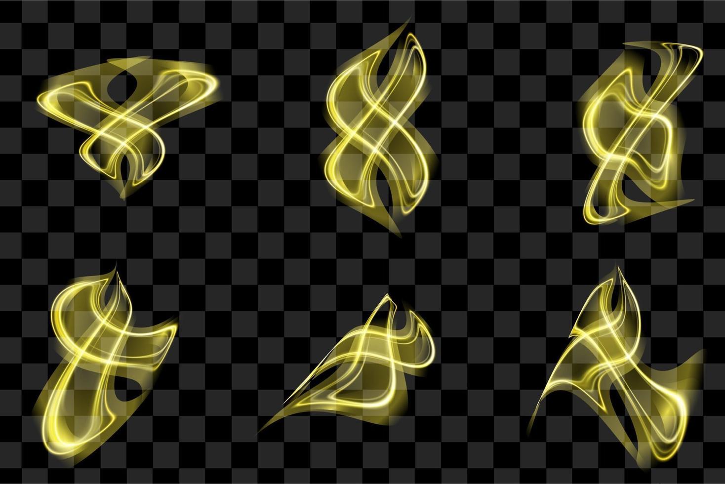 Set of yellow abstract object with shiny glow effect isolated vector