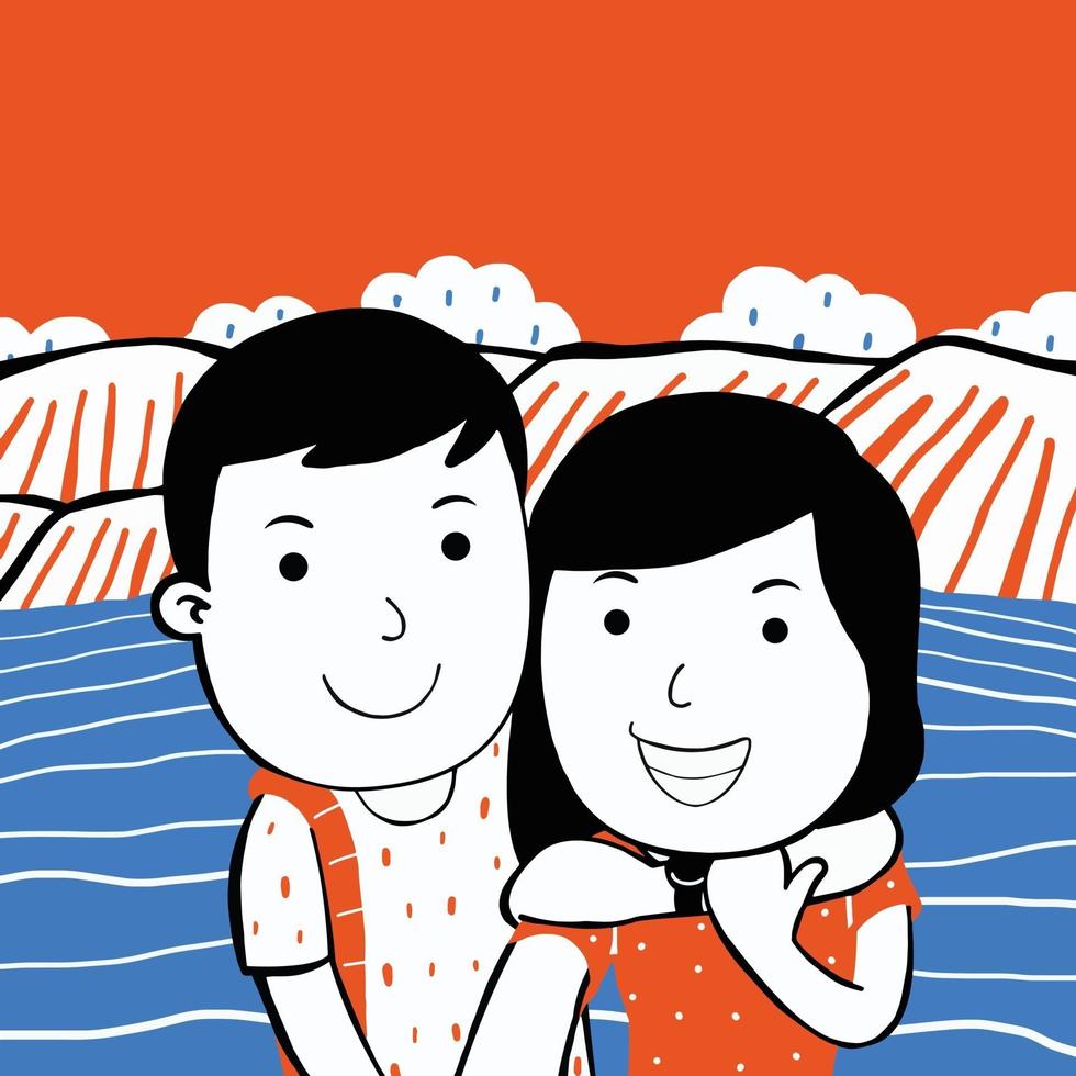 Sweet Couple Illustration in Flat Cartoon Style. vector