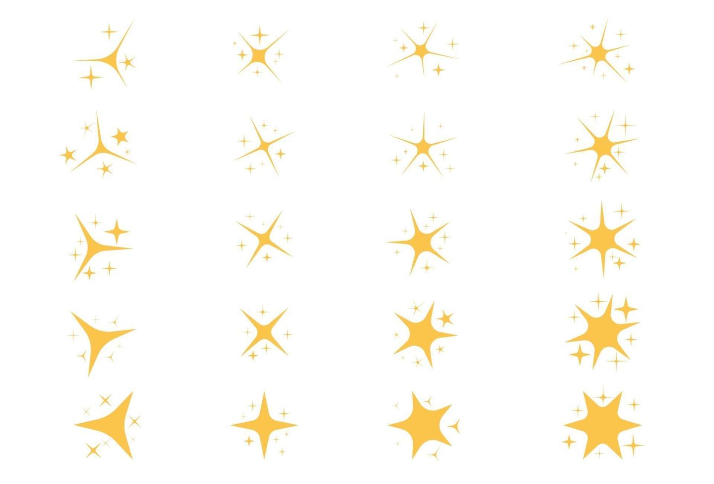 Símbolos de destellos amarillos, dorados, naranjas. vector de estrellas.