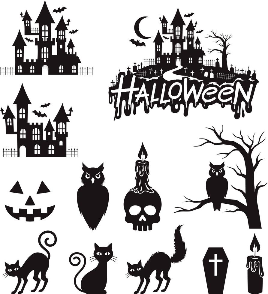 pegatinas y etiquetas de halloween ilustración en color negro vector