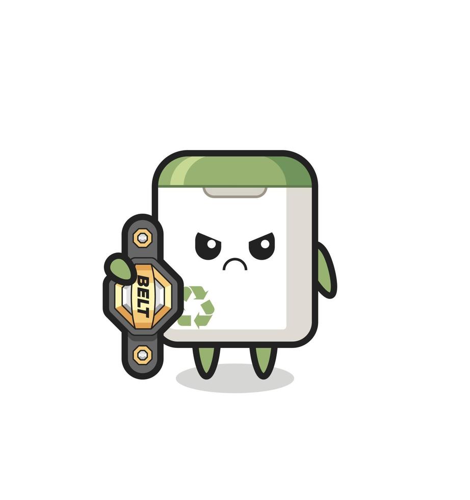trash can mascot character as a MMA fighter with the champion belt vector