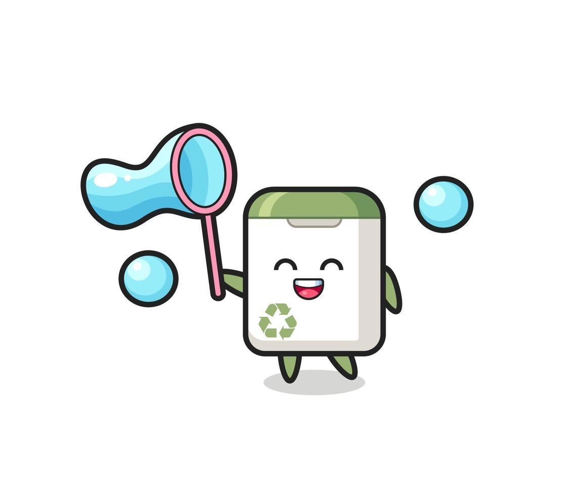 happy trash can cartoon playing soap bubble vector