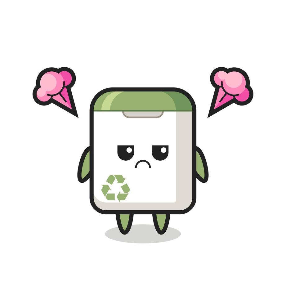 annoyed expression of the cute trash can cartoon character vector