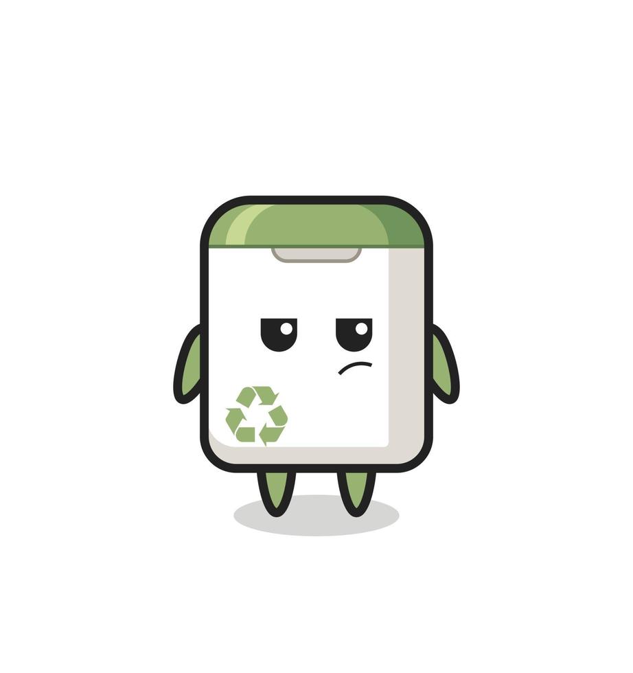 cute trash can character with suspicious expression vector