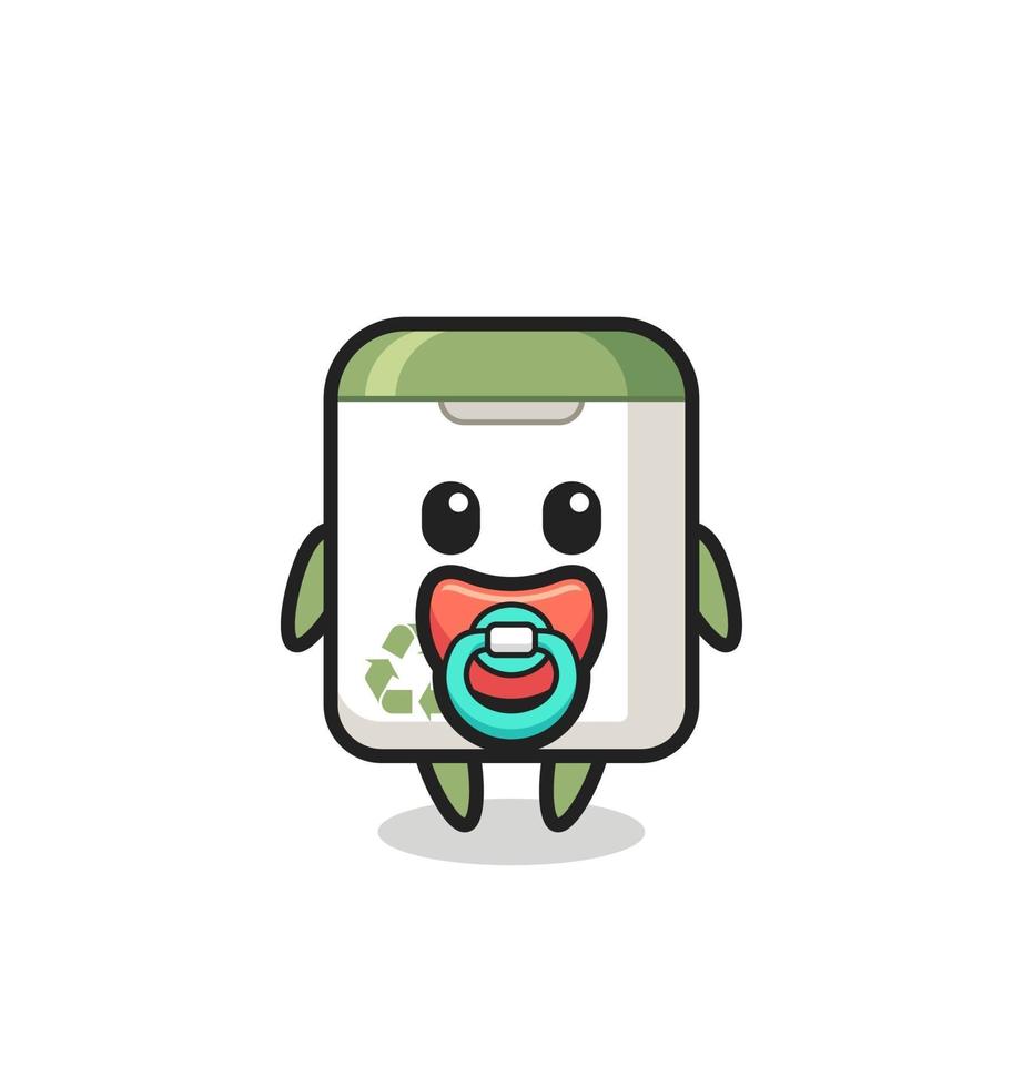 baby trash can cartoon character with pacifier vector