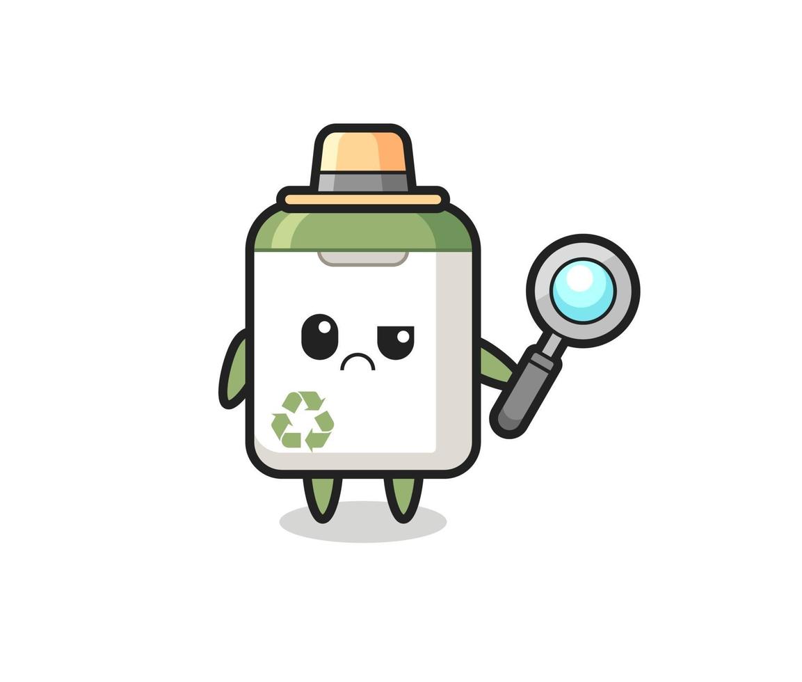 the mascot of cute trash can as a detective vector