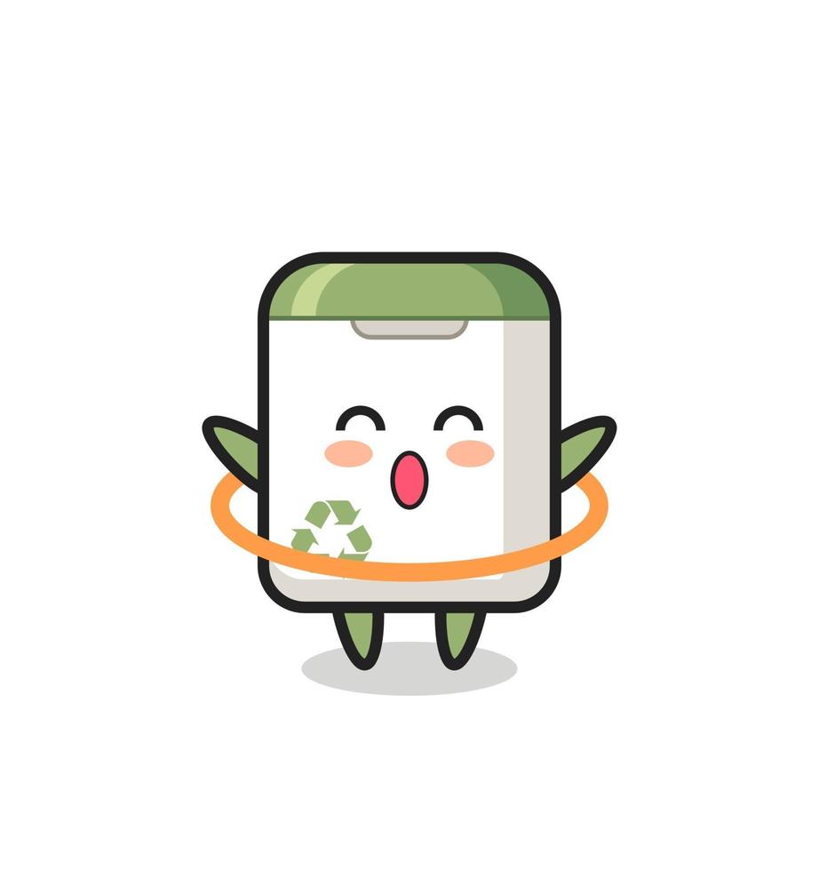 cute trash can cartoon is playing hula hoop vector