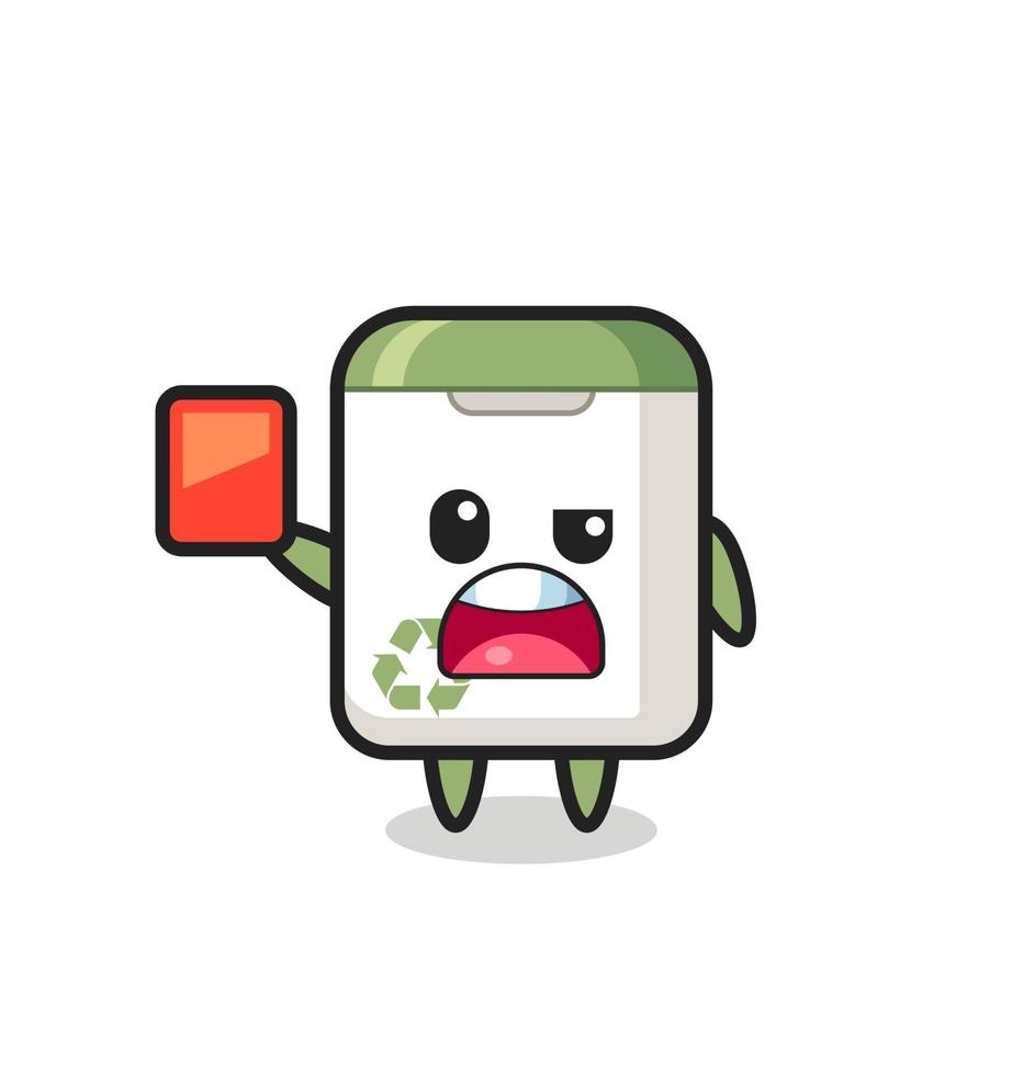 trash can cute mascot as referee giving a red card vector