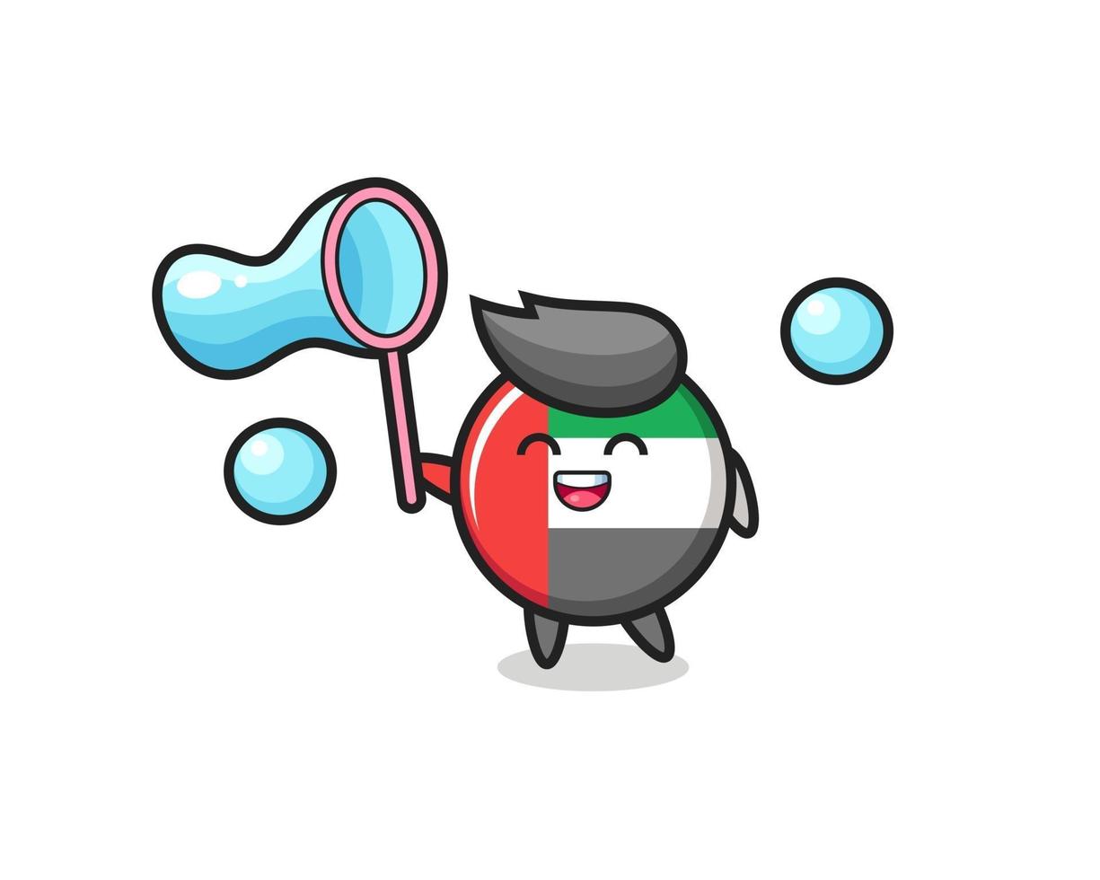 happy uae flag badge cartoon playing soap bubble vector