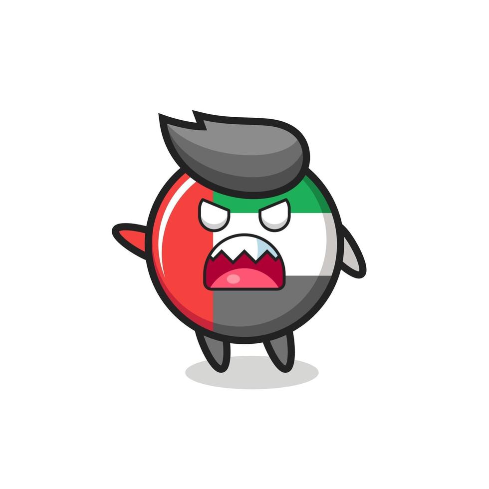 Cute dibujos animados de la insignia de la bandera de los emiratos árabes unidos en una pose muy enojada vector