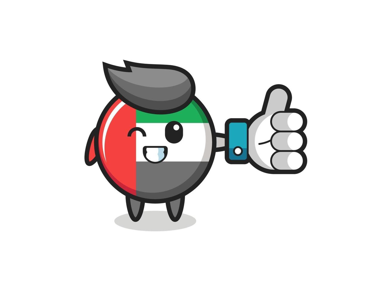 cute uae flag badge with social media thumbs up symbol vector