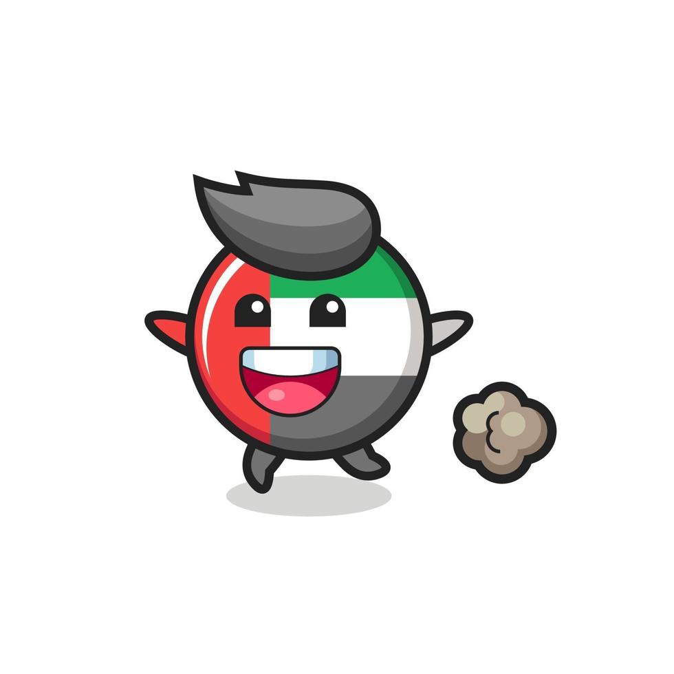 the happy uae flag badge cartoon with running pose vector