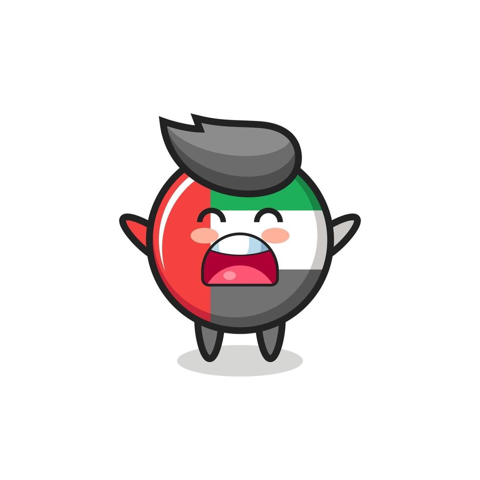 cute uae flag badge mascot with a yawn expression vector