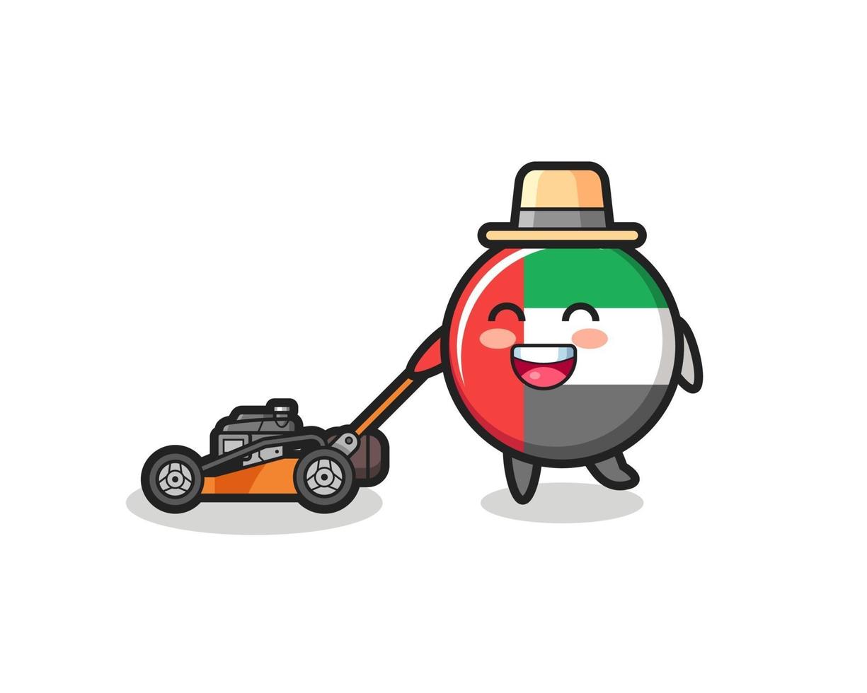 illustration of the uae flag badge character using lawn mower vector