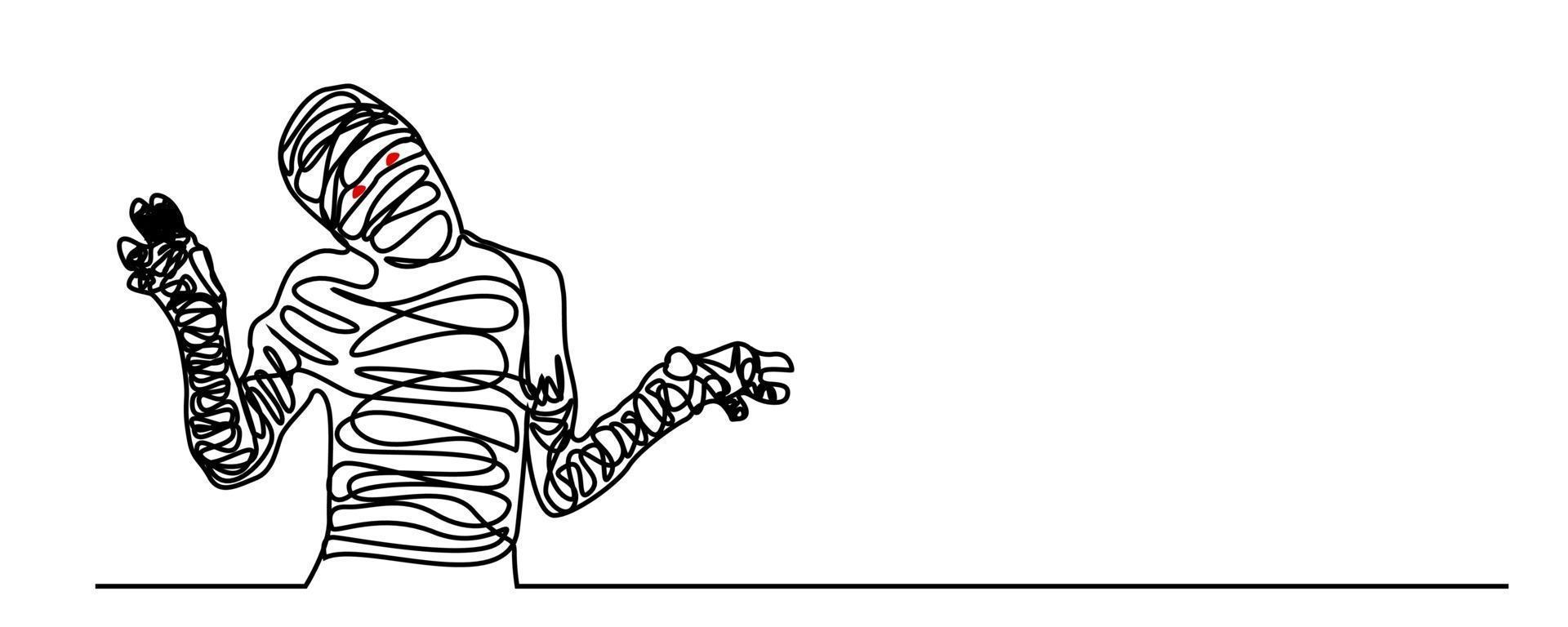continuous line Scary mummy on Halloween vector