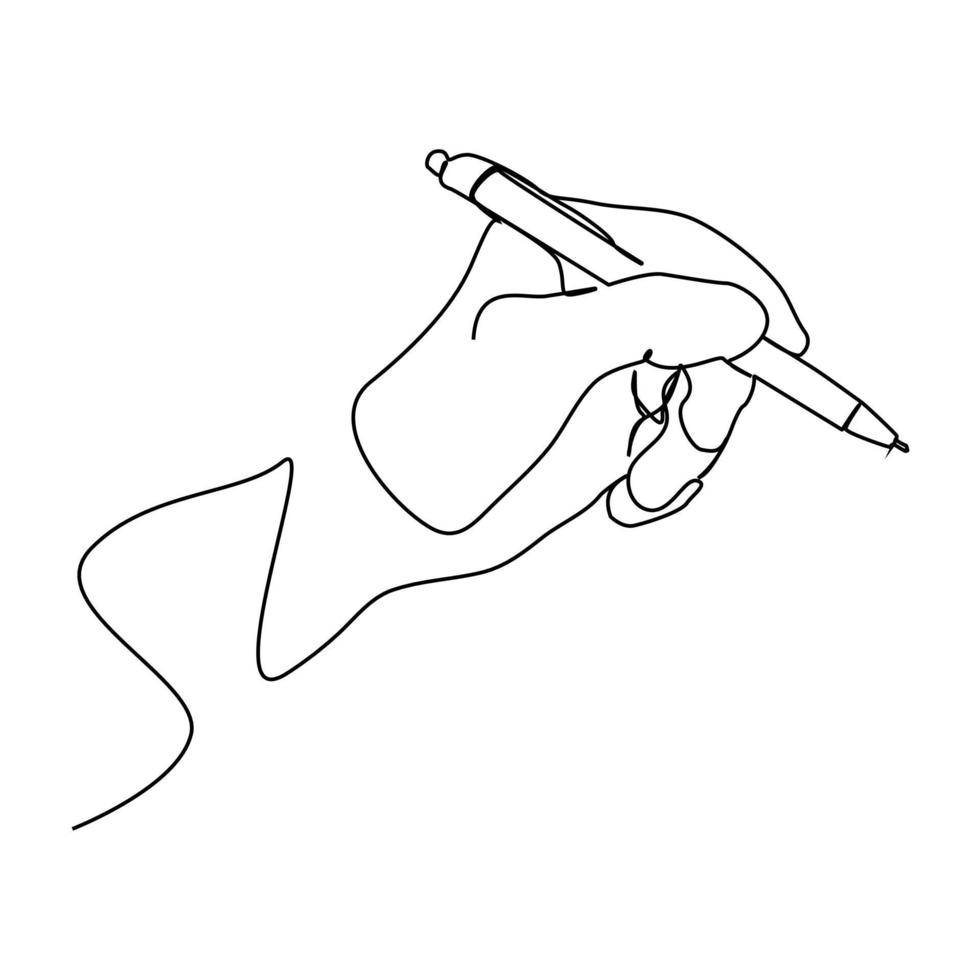 Continuous line Hand drawn line Holding a pen and pencil vector