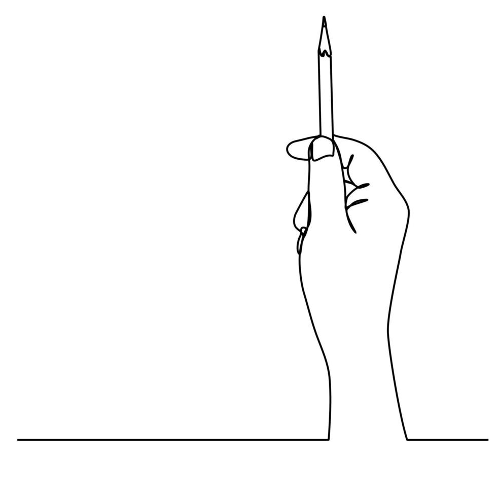 Continuous line Hand drawn line Holding a pen and pencil vector