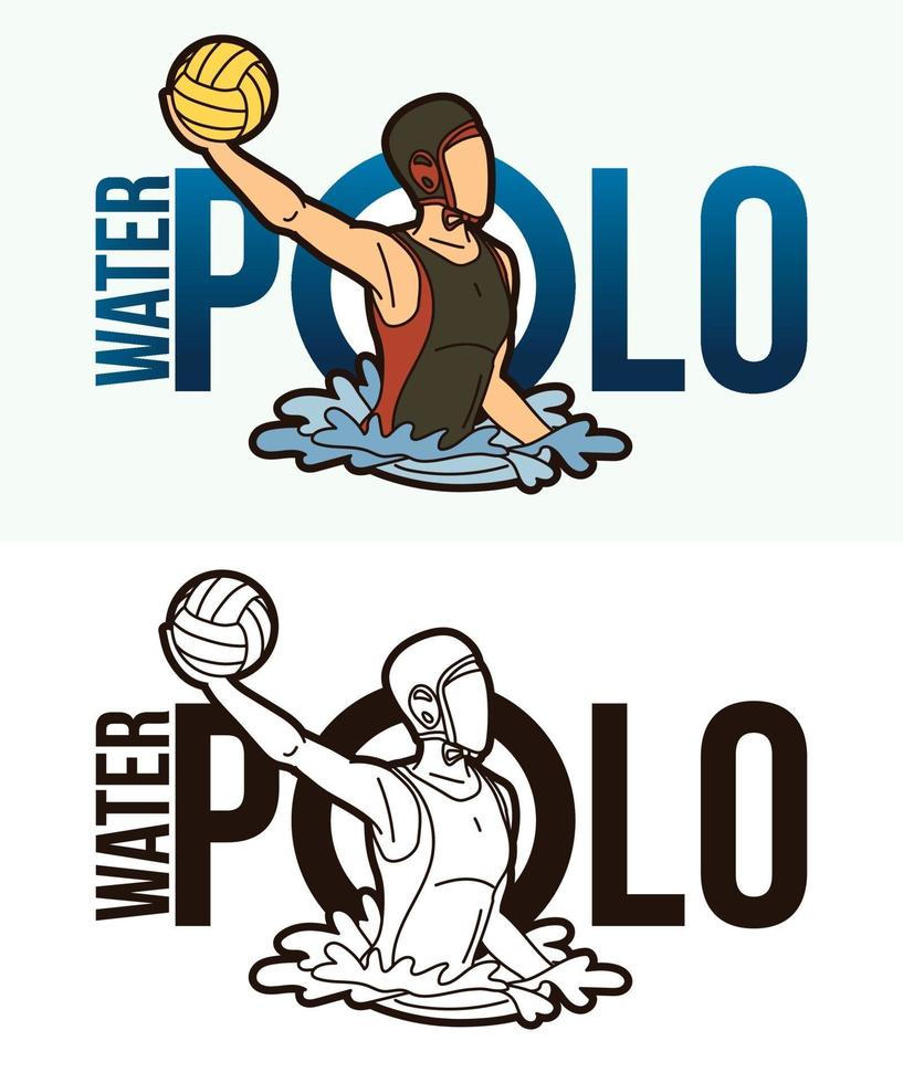 Texto de waterpolo con jugadores deportivos. vector