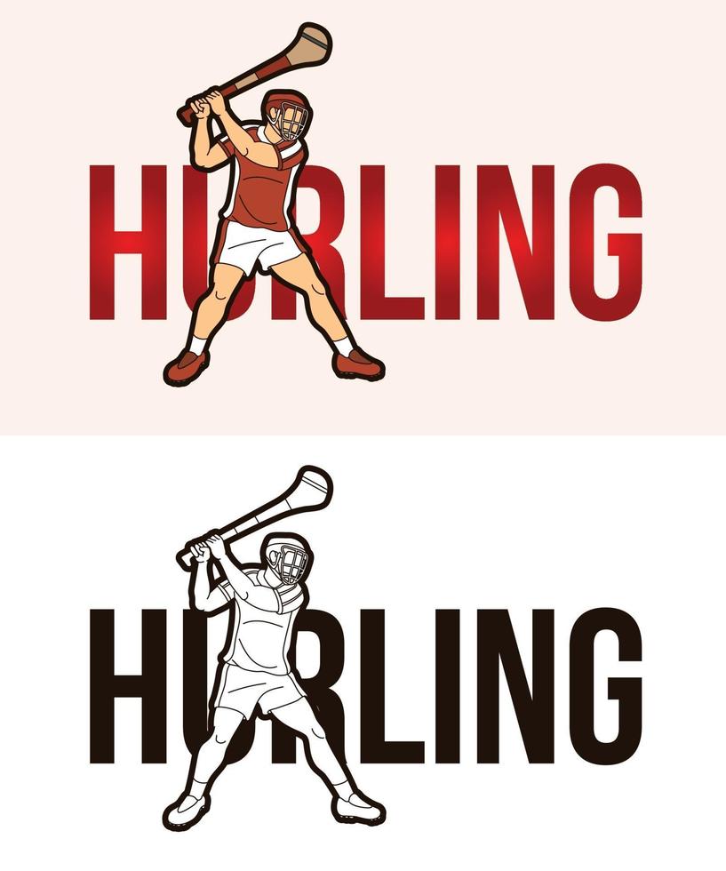 Hurling Text with Sport Player Graphic Vector