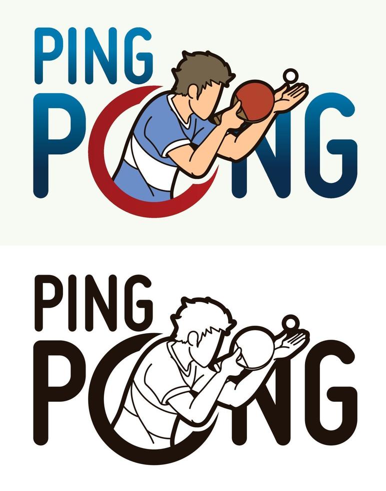 Ping Pong or Table Tennis Text with Sport Player vector