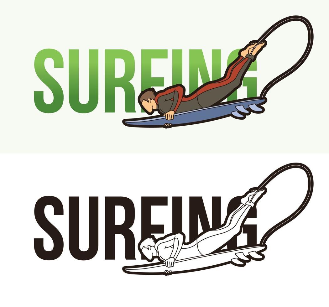 Surfing Text with Sport Player Graphic Vector