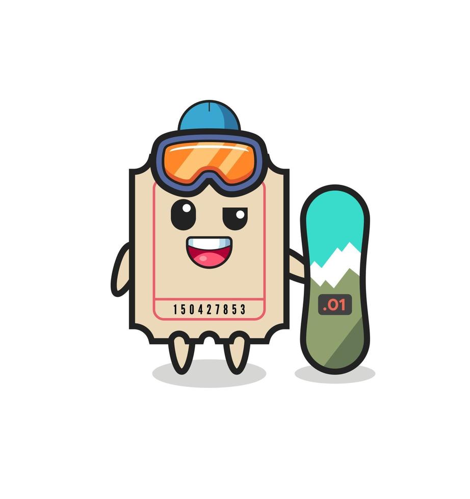 Illustration of ticket character with snowboarding style vector