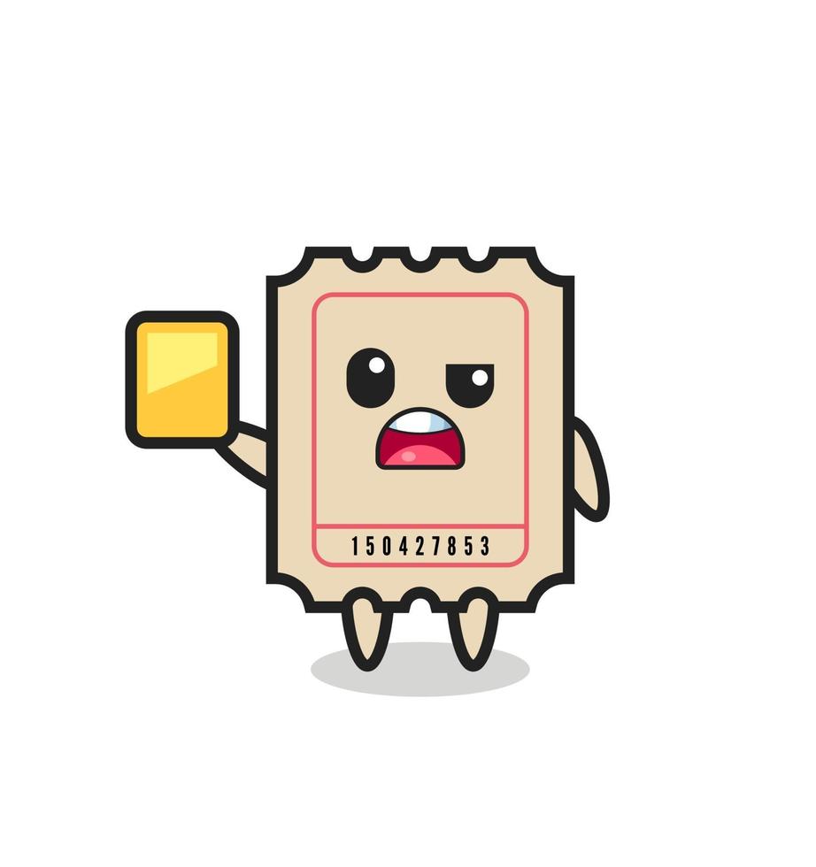 cartoon ticket character as a football referee giving a yellow card vector