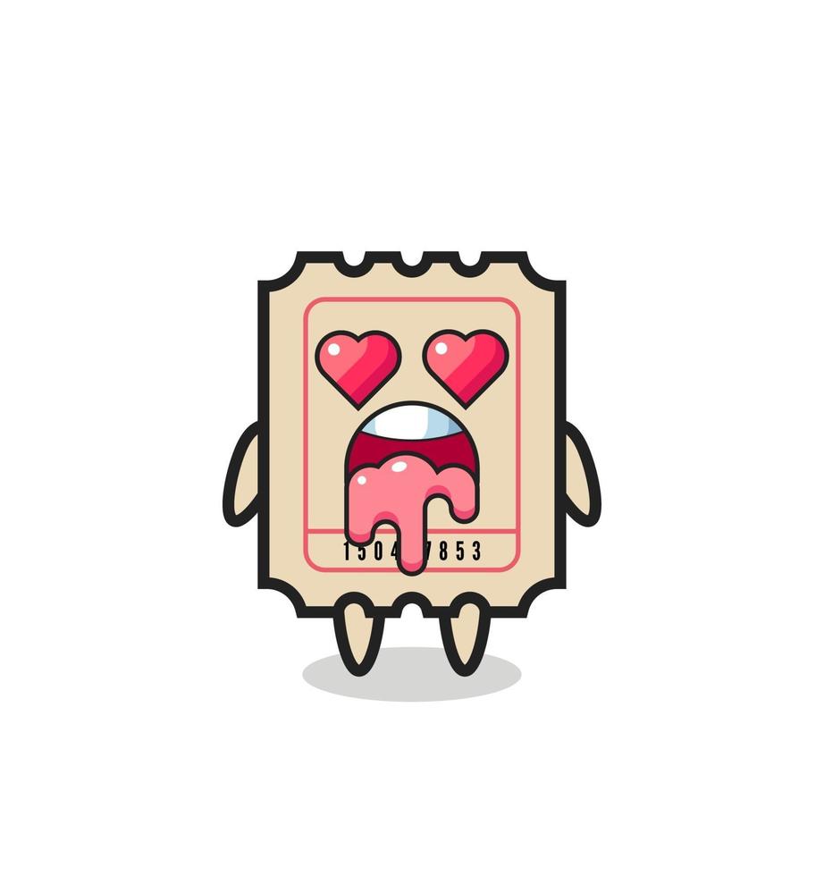 the falling in love expression of a cute ticket with heart shaped eyes vector