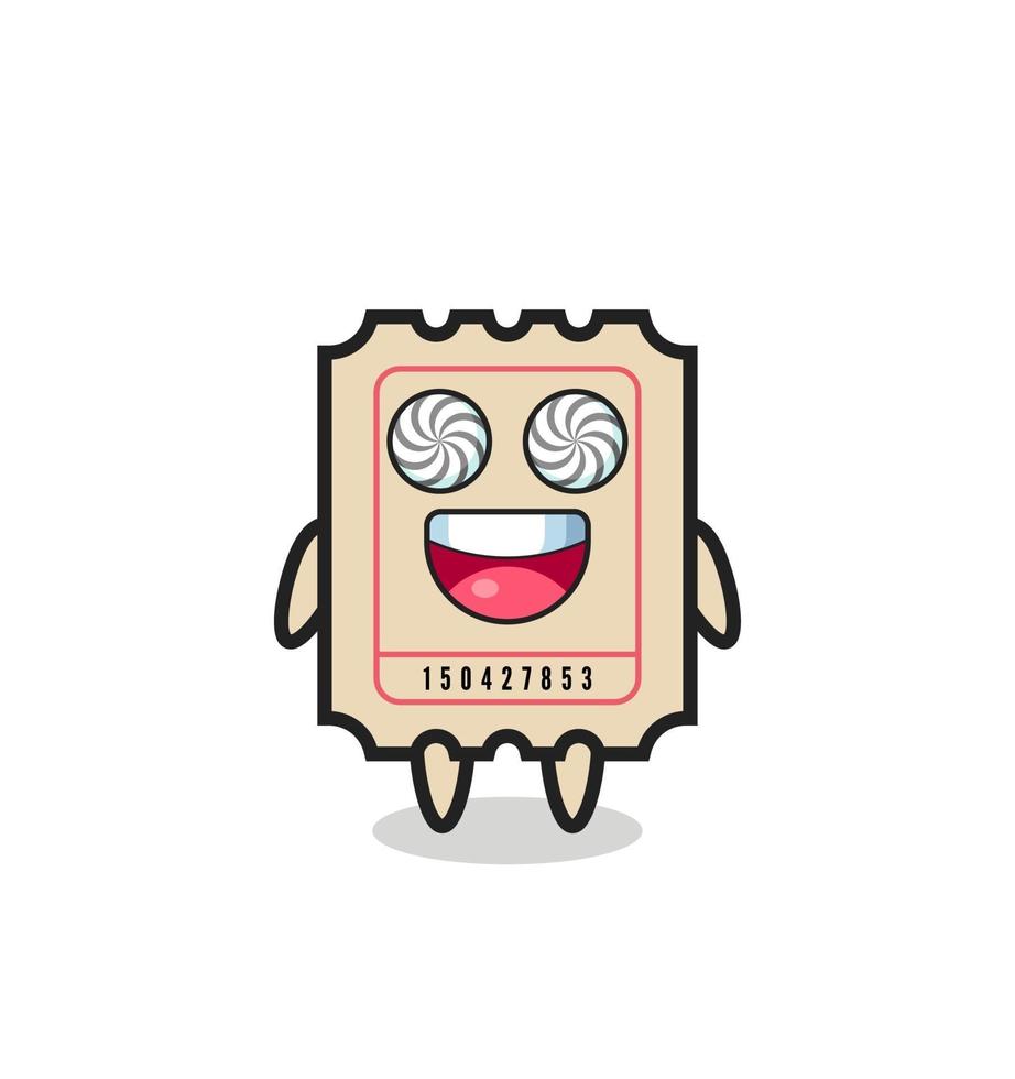 cute ticket character with hypnotized eyes vector