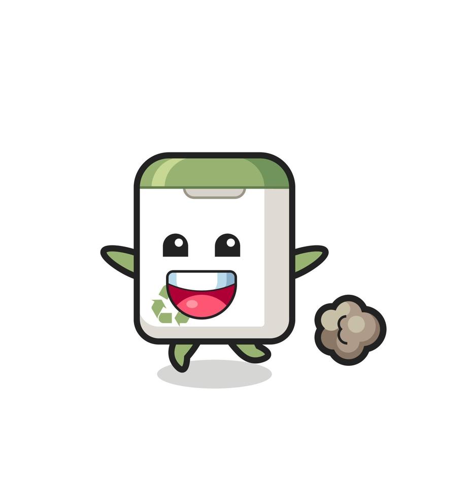 the happy trash can cartoon with running pose vector