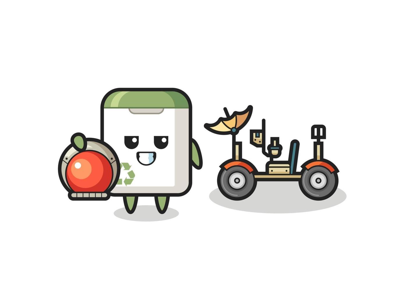 the cute trash can as astronaut with a lunar rover vector