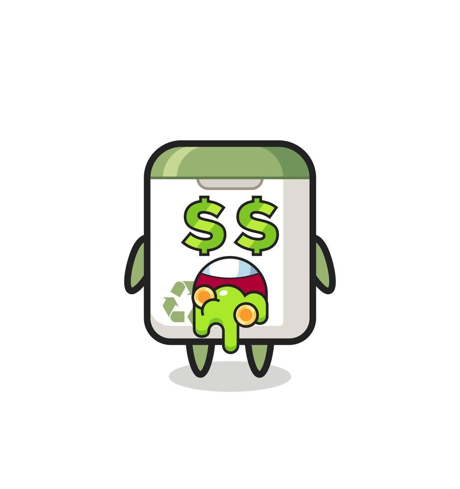 Personaje de bote de basura con una expresión de locura por el dinero. vector