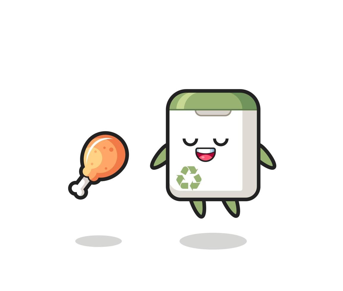 cute trash can floating and tempted because of fried chicken vector