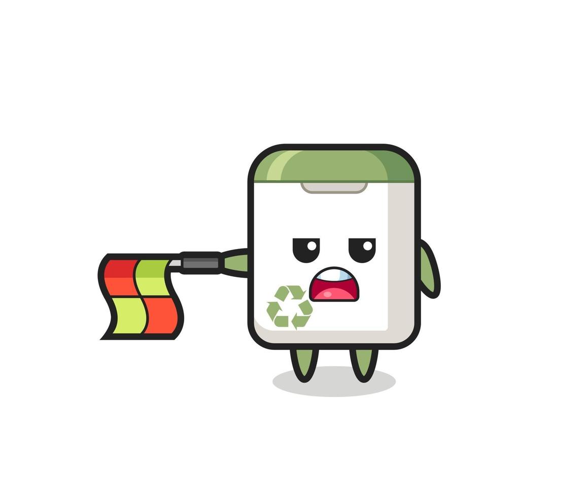 trash can character as line judge hold the flag straight horizontally vector