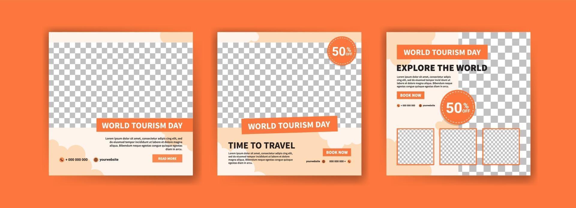 Social media post template for world tourism day promotion. vector